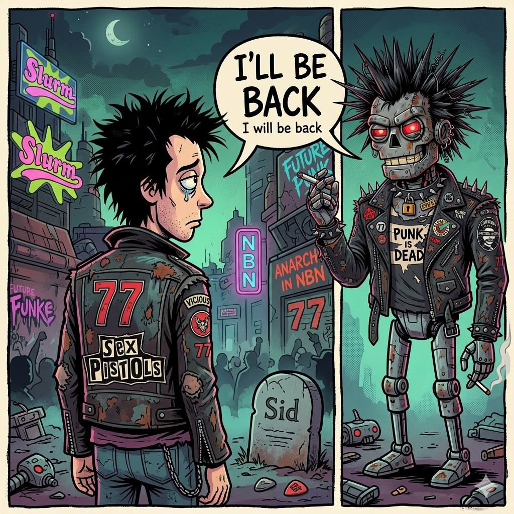 Sid Vicious meets his robot reincarnation in a neon-noir city